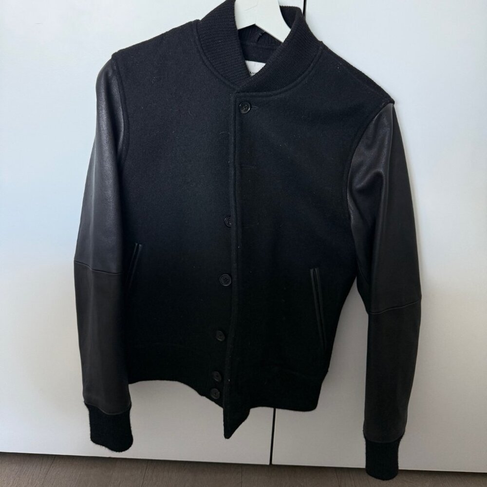 Vintage Club Monaco Varsity Bomber Jacket – Wool & Leather – Size XS